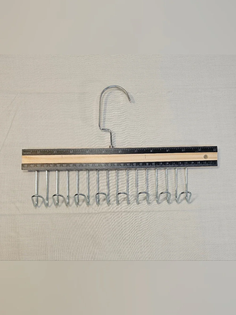 Wood and Chrome Multi-Slot Tie or Belt Hanger - Natural Wood
